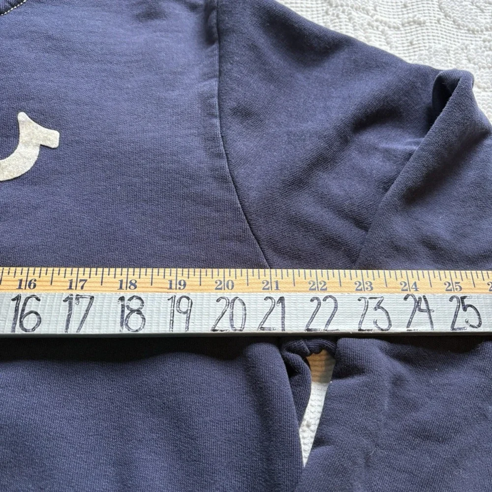 True Religion Jacket Big Back‎ Spell Out Front Emblem Hooded Navy Blue Sz L